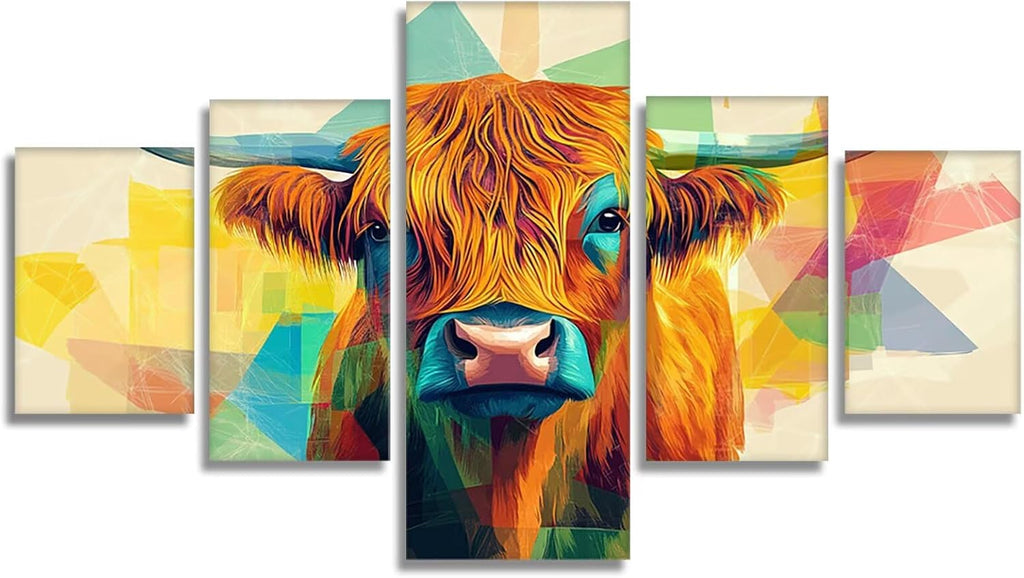 Animal Diamond Art 5 Piece Diamond Painting Highland Cattle 5D DIY Full Square Drill Dimond Art Paintings Crystal Rhinestones Crafts for Adults Gem Painting for Home Decor, 40 x 80 Inch, Model420