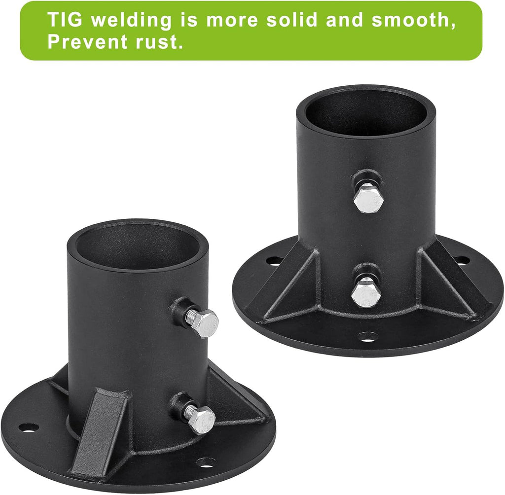 Insaga 2.5' Base Flange, Chain Link Fence Pole Floor Flange, Heavy Solid Fence Post Concrete Mount for Holding The Fence/Mailbox/Flag Round Post (OD 2-3/8''), Bolts/Side Screws are Included, 4Pcs