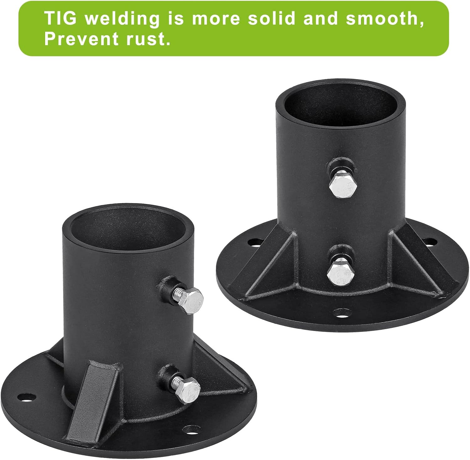 Insaga 2.5' Base Flange, Chain Link Fence Pole Floor Flange, Heavy Solid Fence Post Concrete Mount for Holding The Fence/Mailbox/Flag Round Post (OD 2-3/8''), Bolts/Side Screws are Included, 4Pcs