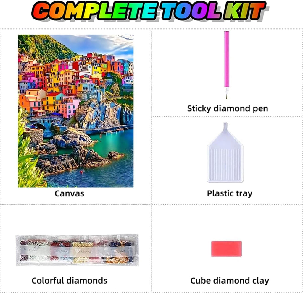 Landscape Dimond Painting Amalfi Coast Diamond Art Kits for Adults Beginners DIY 5D Round Full Dirll Crystal Gem Art Embroidery Paintings, Home Wall Decor Gifts, Hobbies for women 40x54in v7-25O
