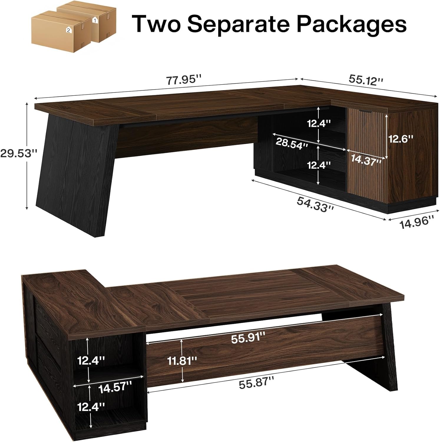 Tribesigns Executive Desk with 2 Drawers, 78-inch L Shaped Desk with Storage Cabinet and Shelves, Business Furniture Computer Table Workstation for Home Office
