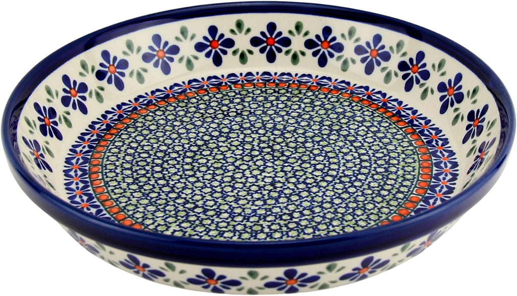 Polish Pottery Market Pie Dish 9 ¾' Handcrafted by Zaklady Boleslawiec Poland - Polish Stoneware Pie Plate, Non-Stick Round Pie Dish, Tart Pan