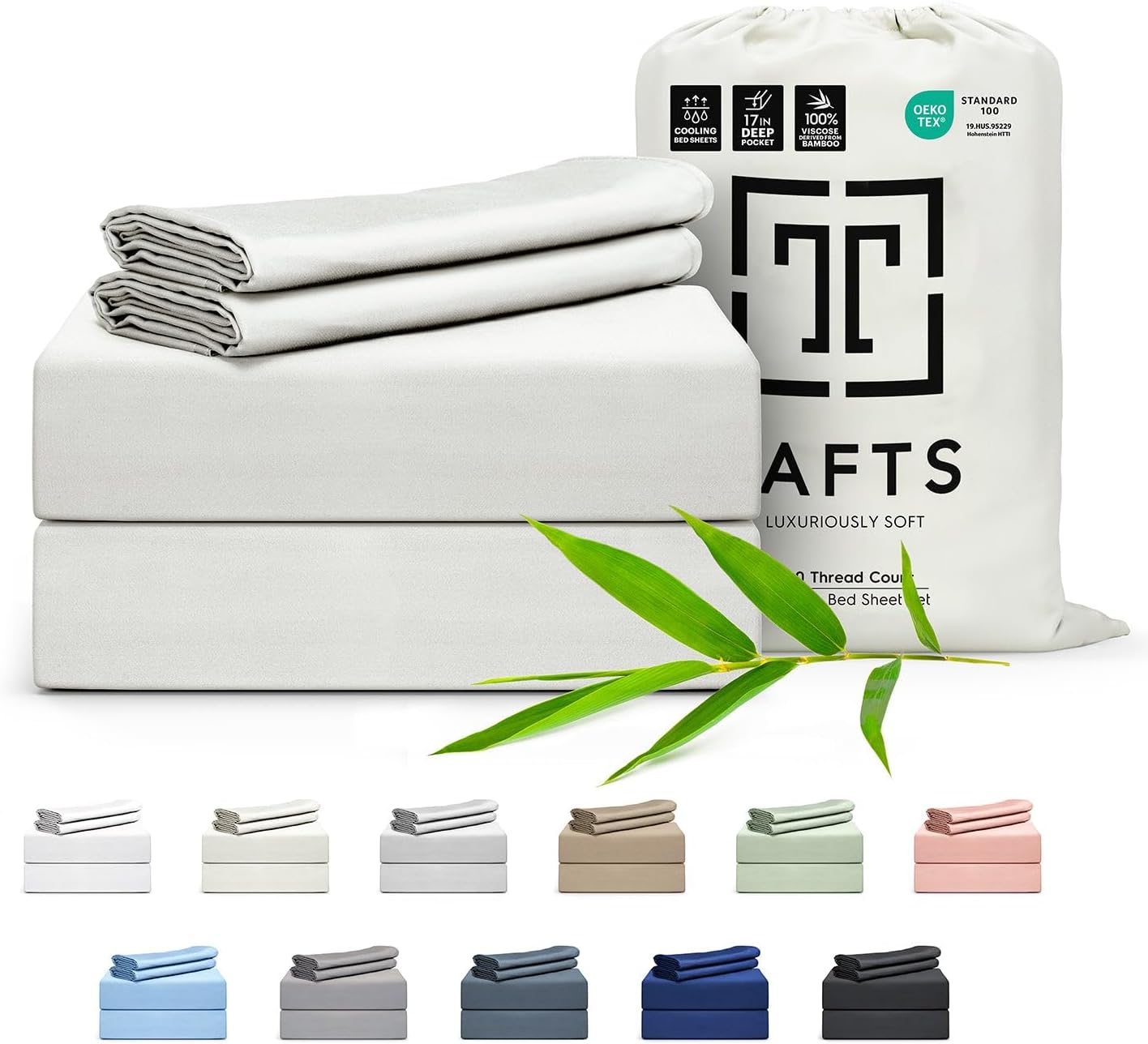 Bamboo Sheets Queen Size, 100% Pure Viscose derived from Bamboo Bed Sheets Set, Luxuriously Soft, Silky, Cooling Sheets, Double Stitched, Lifetime Promise by Tafts (Ivory White)