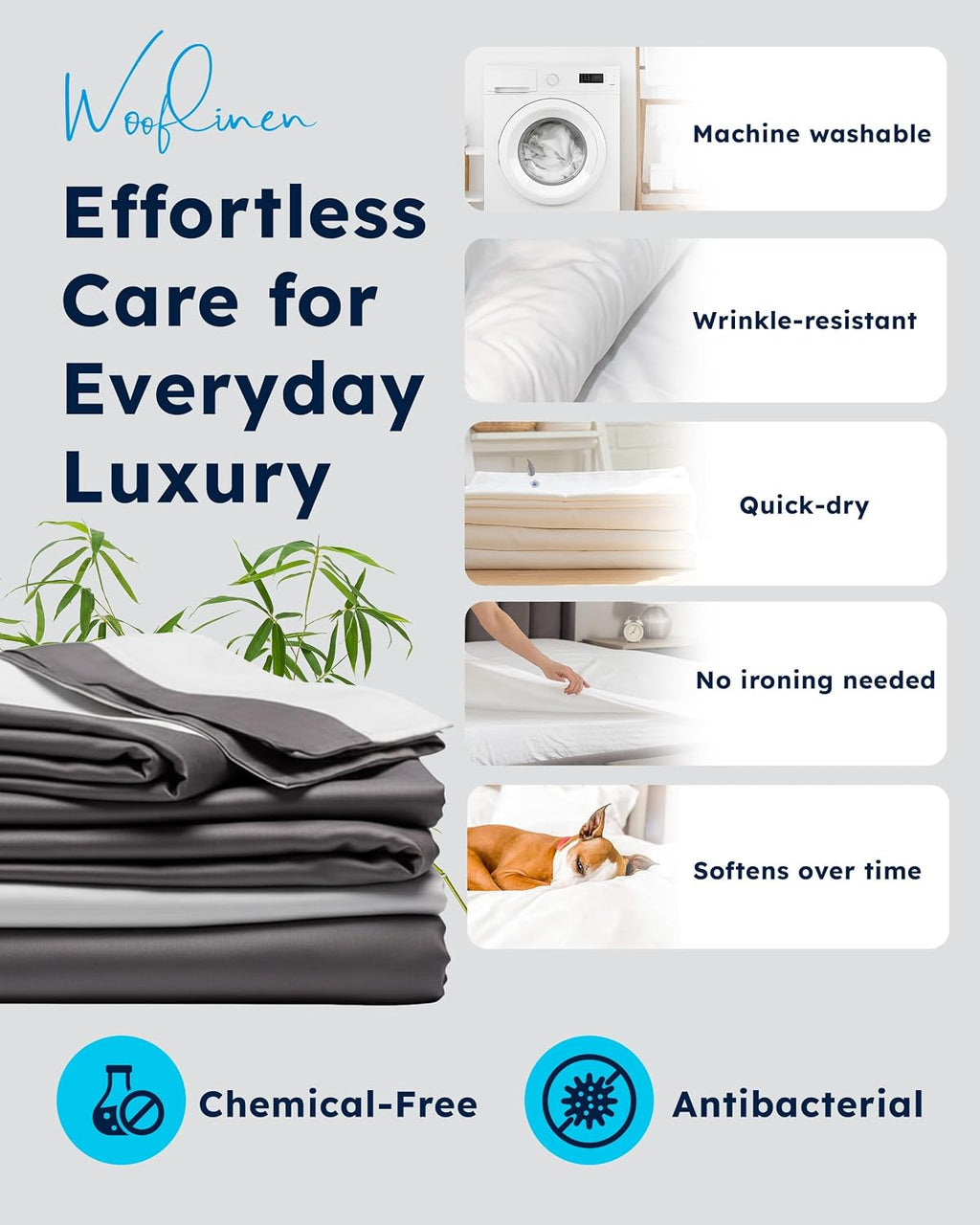 Wooflinen 100% Viscose Derived from Bamboo Sheets & Duvet Cover Set – Soft Feel Like Silk Bed Sheets – Two-Toned, Breathable, Cooling Bedding – California King, 6 Pc Set