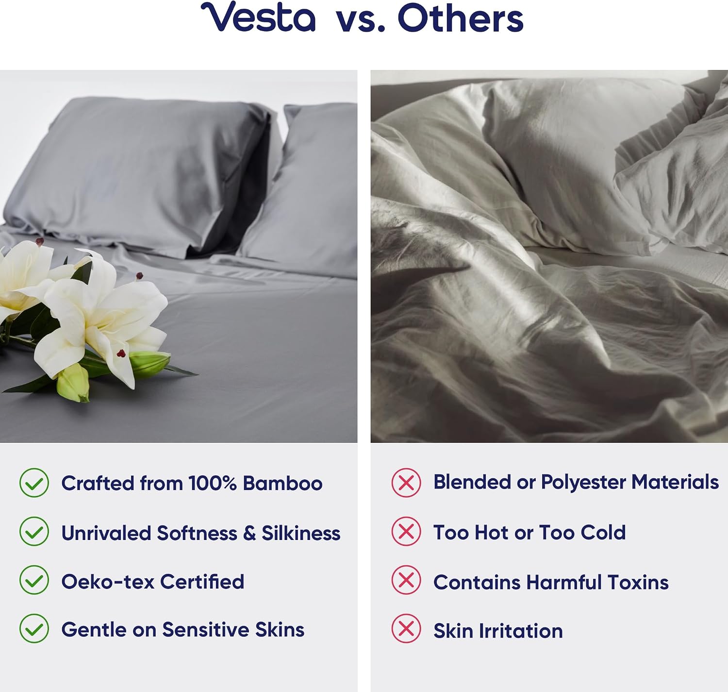 Vesta Sheet Set – Soft, Breathable & Cooling, 100% Viscose Derived from Bamboo, Perfect for a Comfortable Sleep, Includes 1 Fitted Sheet, 1 Flat Sheet & 2 Pillowcases (Alaskan White, King/Cali King)