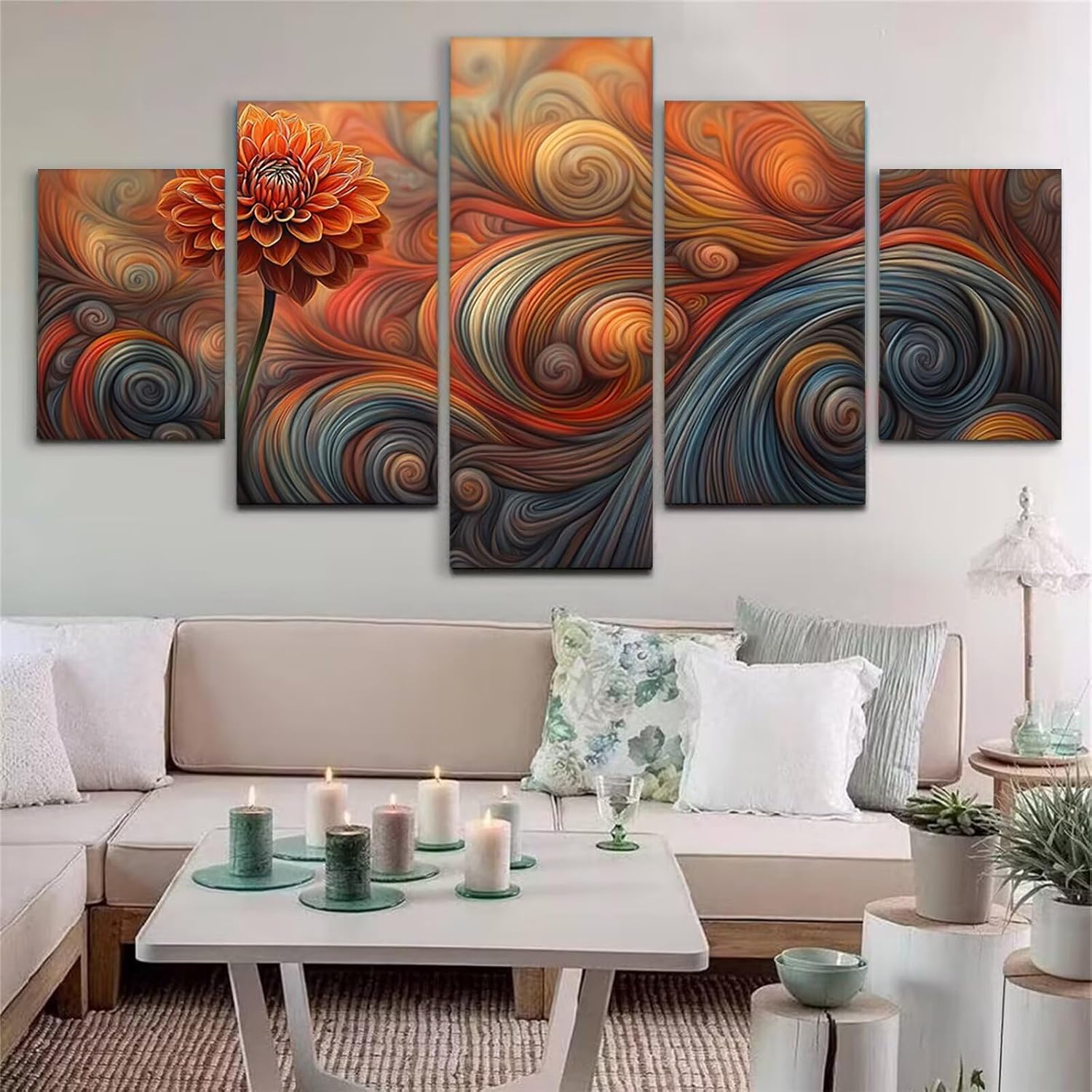 Abstract Diamond Art 5 Piece Diamond Painting Flowers 5D DIY Full Round Drill Dimond Art Paintings Crystal Crafts for Adults Gem Painting for Home Decor, Large Artwork for Wall 48 x 100 Inch, Model321