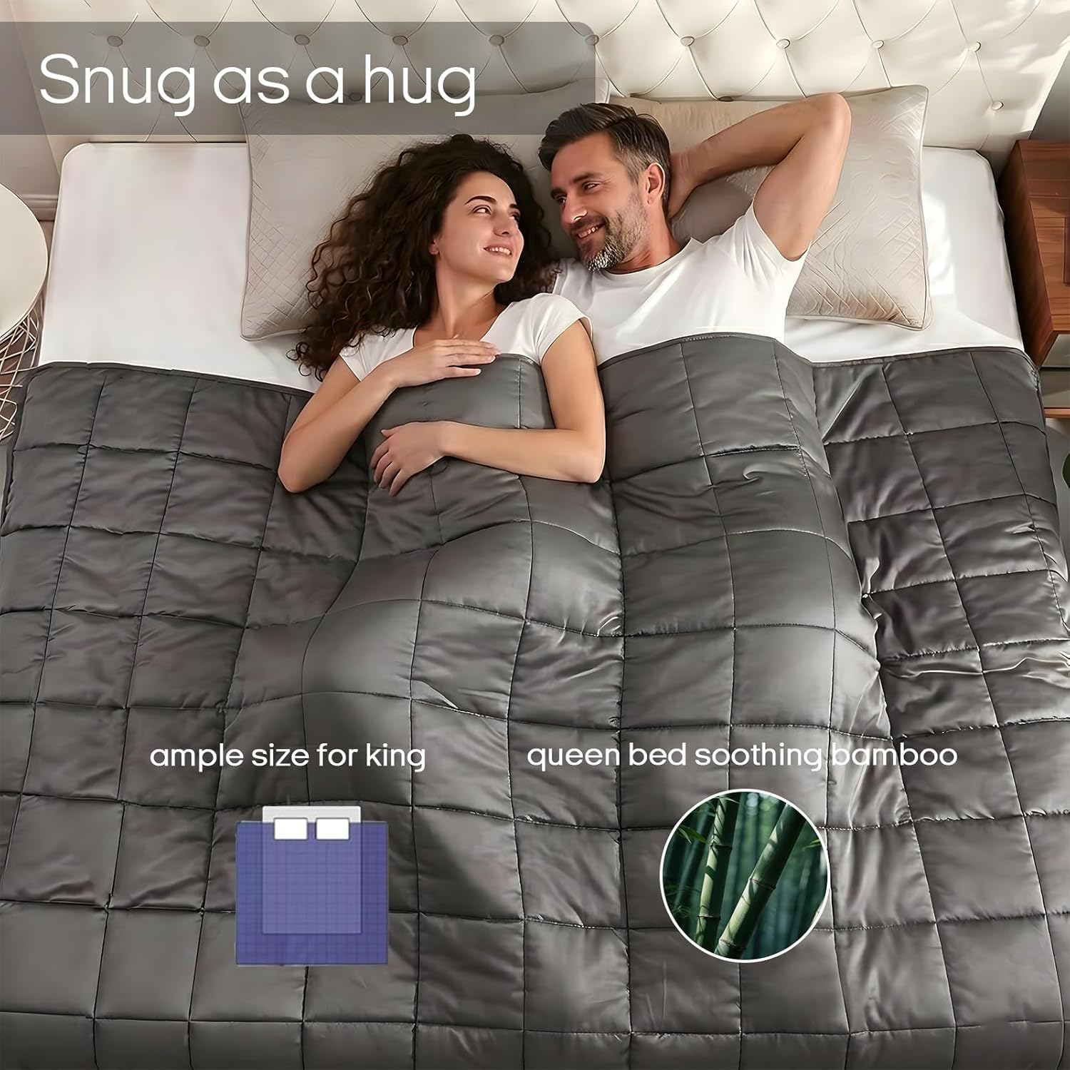 ZonLi Cooling Weighted Blanket for Hot Sleepers, 100% Bamboo Viscose, Natural, Breathable Weighted Blanket for Adults Queen Size 80'x87' 20lbs, Grey