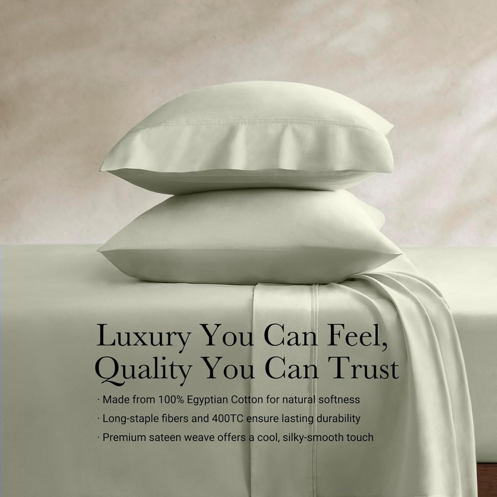 Harbor House Luxury 100% Egyptian Cotton Sheet Set, 400 Thread Count Sateen Weave, Soft & Breathable Bed Sheets with Deep Pocket, 4-Piece Cal King Bedding Set, Sage