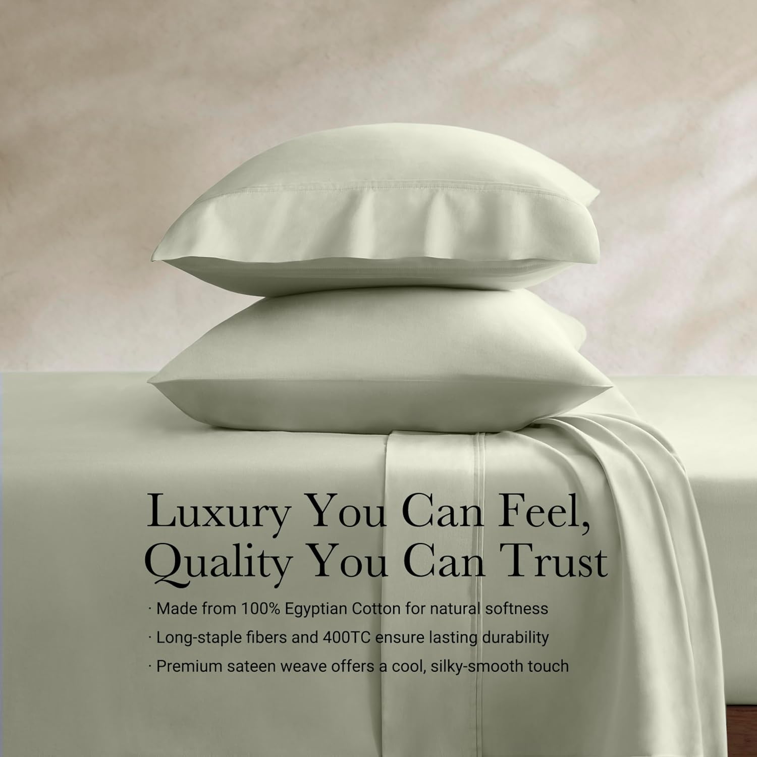 Harbor House Luxury 100% Egyptian Cotton Sheet Set, 400 Thread Count Sateen Weave, Soft & Breathable Bed Sheets with Deep Pocket, 4-Piece Cal King Bedding Set, Sage