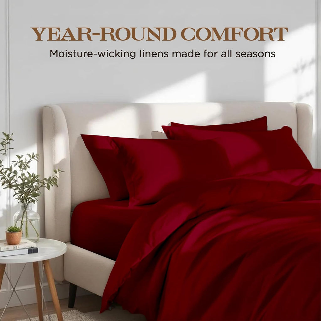 Bluemoon Homes Egyptian Cotton Sheets Luxury 1500 Series, Soft 100% Cotton Sheets for Queen Size Bed, 5-Star Hotel Quality, 4 Pc Queen Bed Sheet Set with Elasticized Deep Pocket - Burgundy Sheet