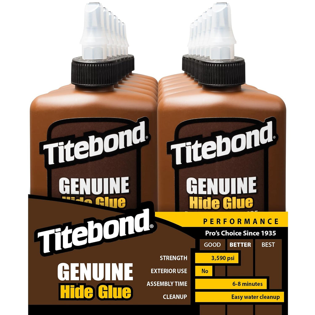 Titebond Genuine Hide Glue 8 Oz. (12 Pack) – Adhesive for Fine Furniture, Antique Restoration, Musical Instruments, Slow Set, Creep-Resistant, Creates Crackling Effect on Wood – 5013