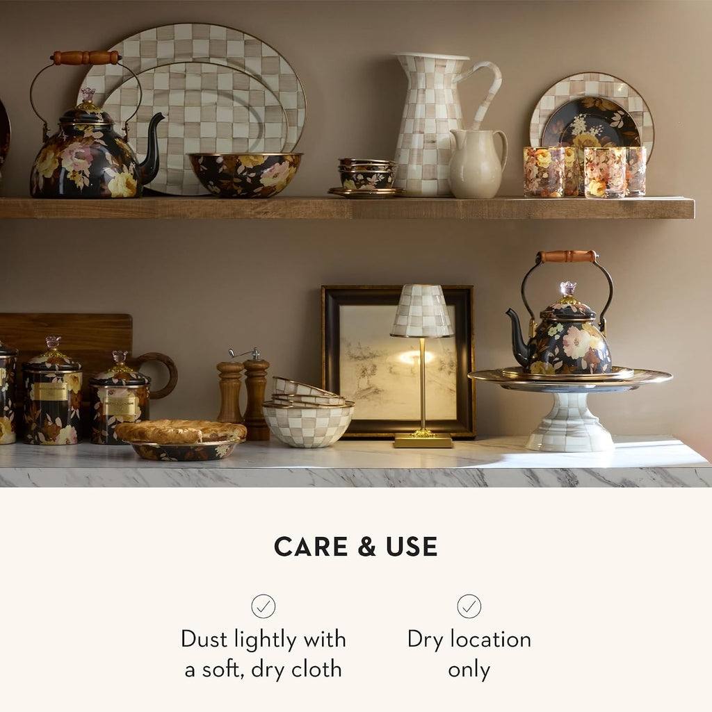 MACKENZIE-CHILDS LED Rechargeable Cafe Table Lamp, Cordless Decorative Lamp, Brown-and-White Mocha Check