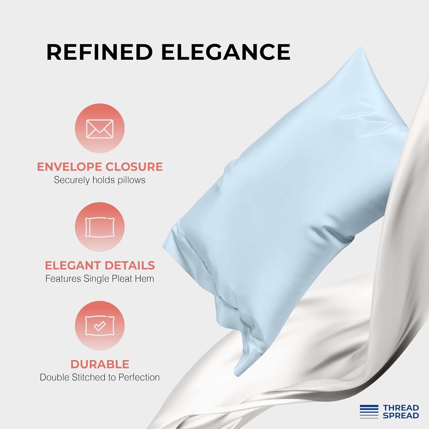 THREAD SPREAD 100% Egyptian Cotton Queen Sheets Set - 1200 Series Plush Collection Luxury Egyptian Cotton Sheets Queen Size Deep Pocket (4 PC, Light Blue), Soft, Cooling, Sateen Weave Sheet Set