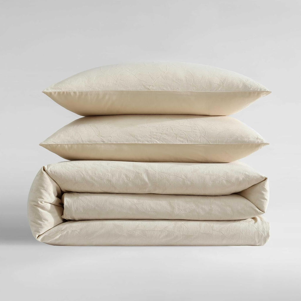 Calvin Klein - Queen Comforter Set, Floral Inspired Soft Bedding with Matching Shams, Oeko-Tex Certified (Branching Leaves Beige, Queen)
