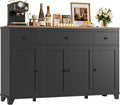HIFIT 55' Large Kitchen Buffet Cabinet with Storage Drawers, Farmhouse Sideboard Buffet Table Storage Cabinet with Doors and Shelves, Wood Coffee Bar Cabinet for Kitchen Dining Living Room, Black