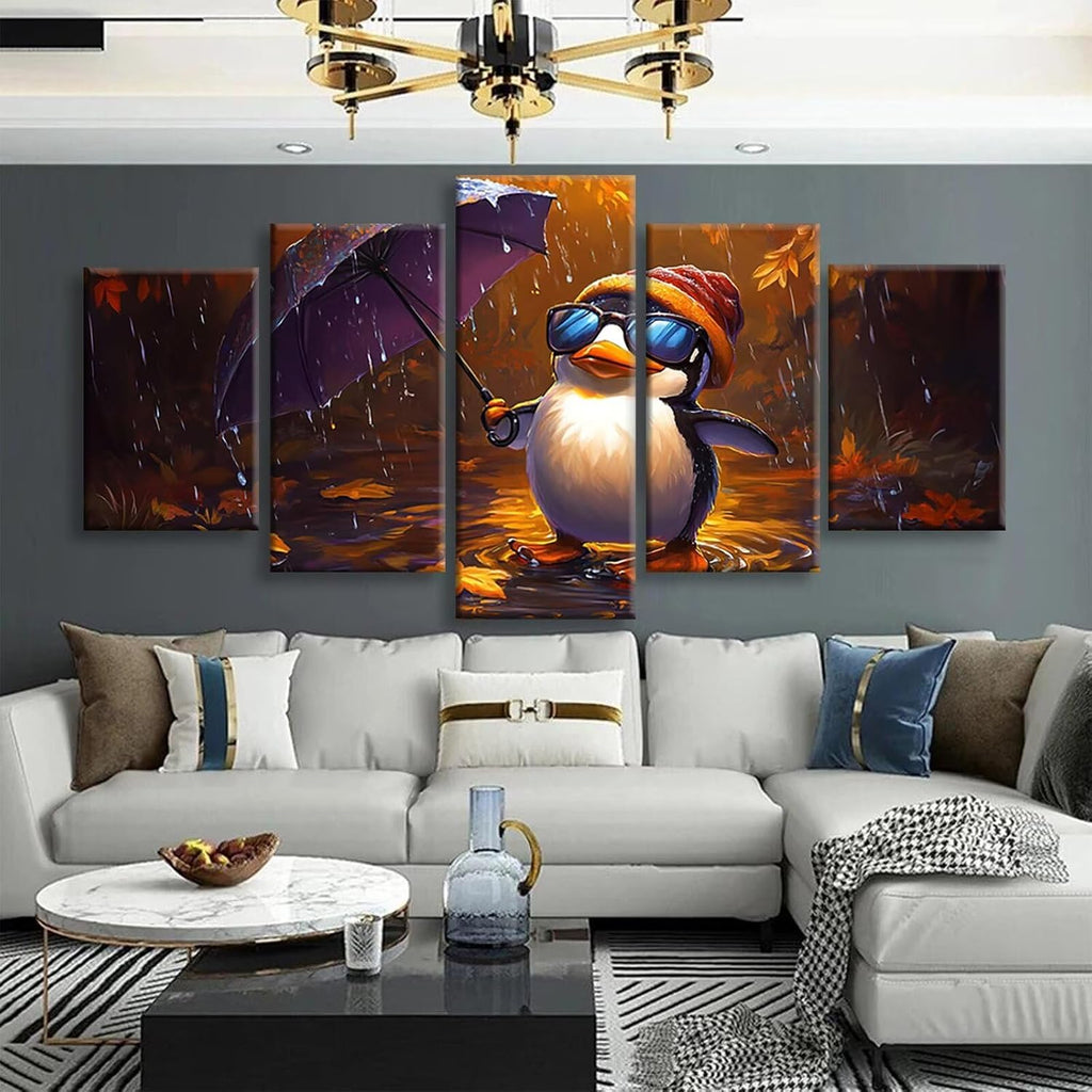 Animal Diamond Art 5 Piece Diamond Painting Penguin 5D DIY Full Square Drill Dimond Art Paintings Crystal Crafts for Adults Gem Painting for Home Decor, Large Artwork for Wall 48 x 100 Inch, Model384