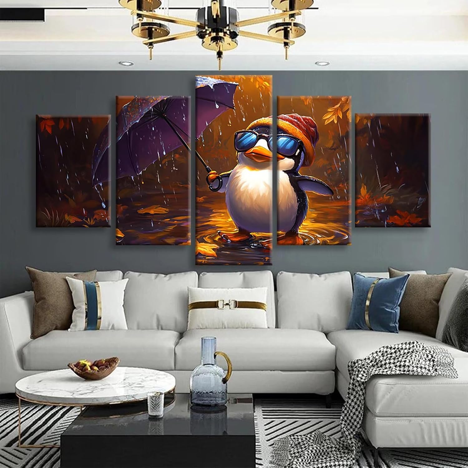 Animal Diamond Art 5 Piece Diamond Painting Penguin 5D DIY Full Square Drill Dimond Art Paintings Rhinestones Crafts for Adults Gem Painting for Home Decor Large Artwork for Wall 44 x 90 Inch,Model384