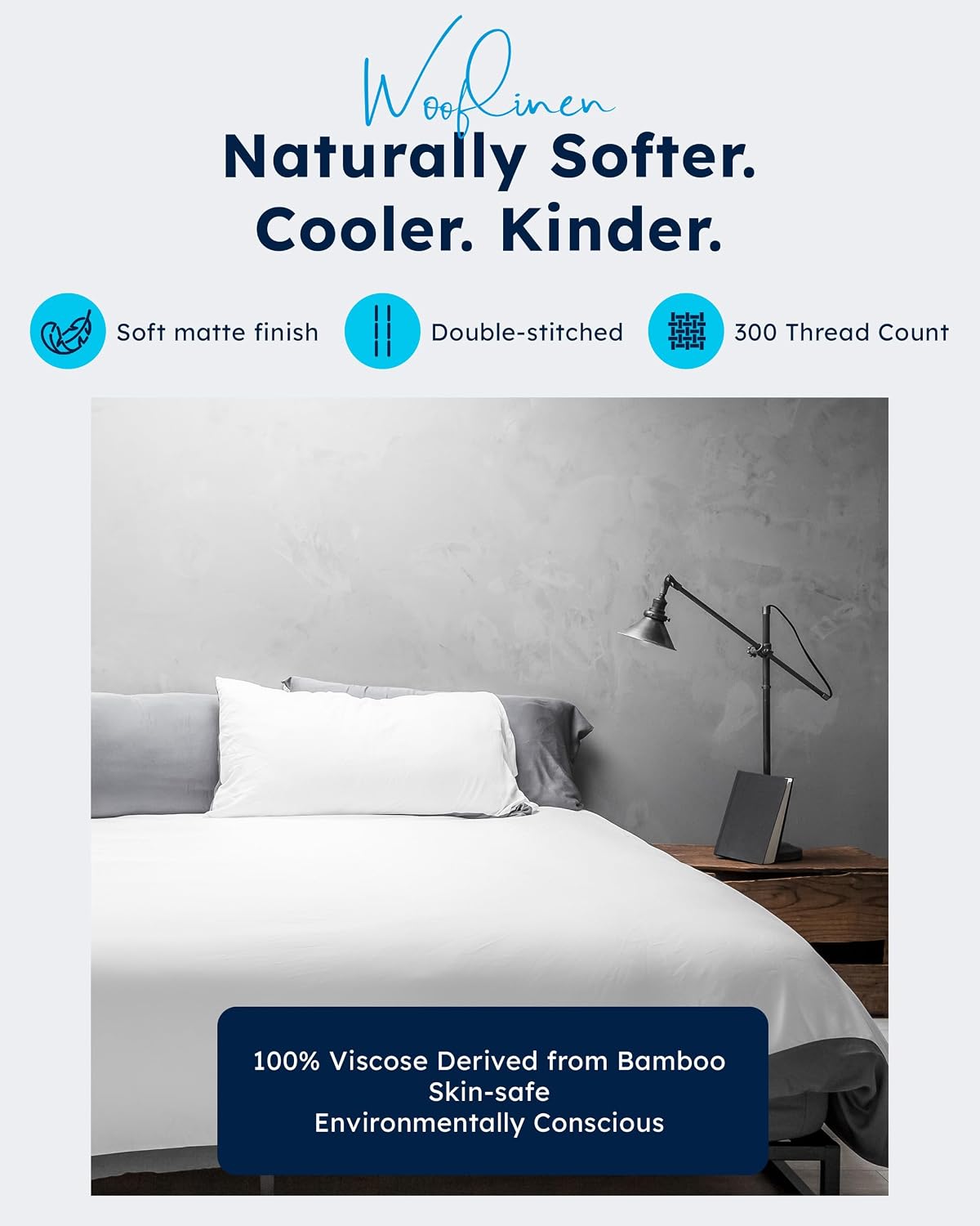 Wooflinen 100% Viscose Derived from Bamboo Sheets & Duvet Cover Set – Soft Feel Like Silk Bed Sheets – Two-Toned, Breathable, Cooling Bedding – California King, 6 Pc Set