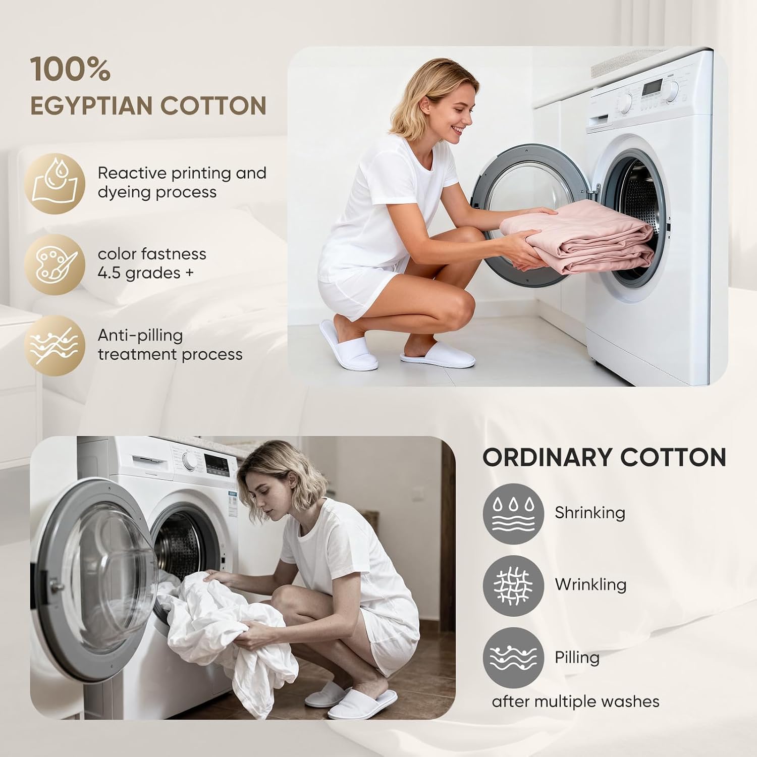 TWK 1200 Thread Count 100% Egyptian Cotton Sheets Bed Set,Thickness,Long-Lasting Durability,Resists Pilling,Deep Pocket Up to 18',with a Laundry Bag (Sand, King)