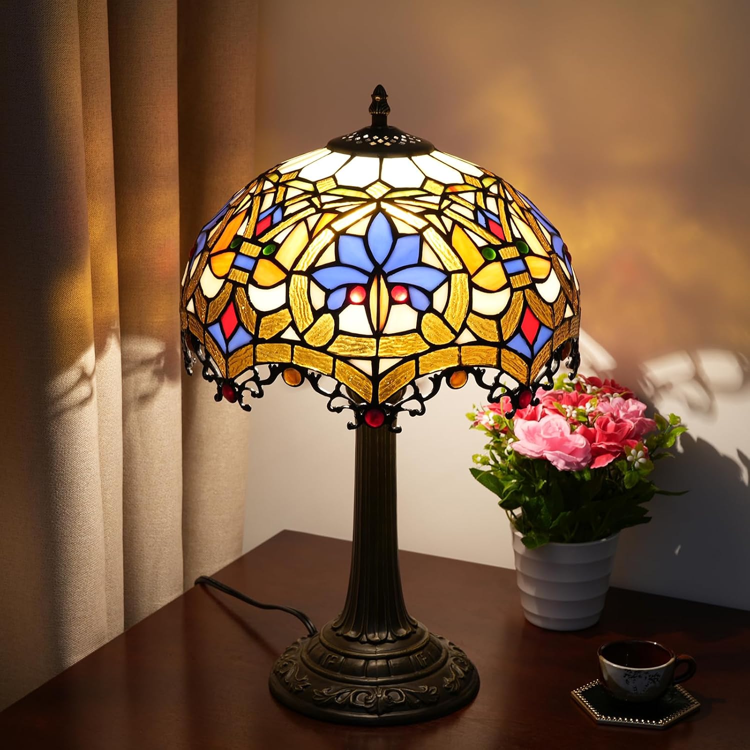 Tiffany Lamp Stained Glass Table Lamp Antique Desk Light for Bedside Nightstand Bedroom Living Room Home Office Unique Cute Accent Decor Light Include LED Bulb