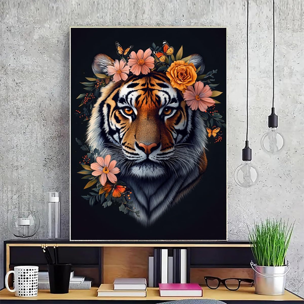 Flower Dimond Painting Tiger Diamond Art Kits for Adults Beginners DIY 5D Round Full Dirll Crystal Gem Art Embroidery Paintings Crafts Picture, Home Wall Decor Gifts, Hobbies for women 36x48in u7-222