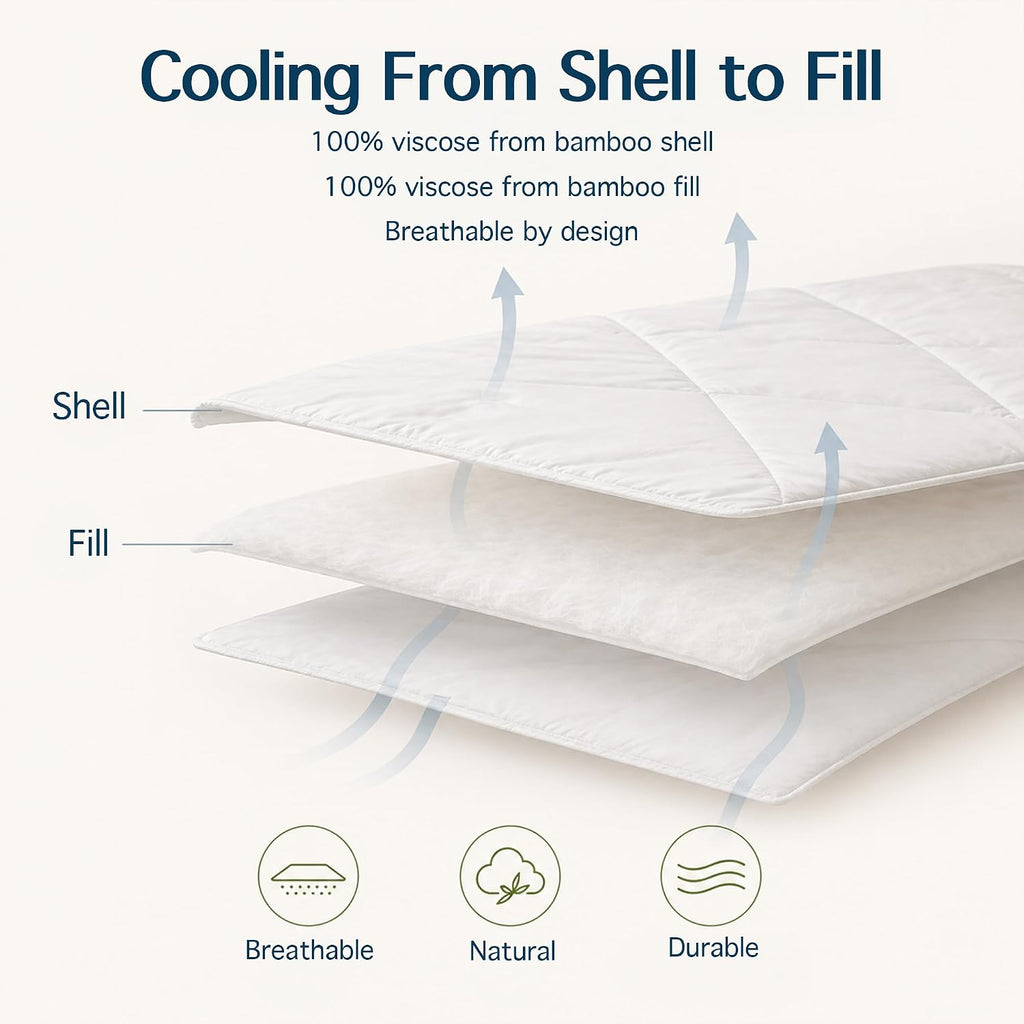 Lightweight Cooling Comforter, 100% Viscose from Bamboo Shell and Fill, Breathable Duvet Insert with Gentle Weight and Comforting Coverage, King 106' x 90'