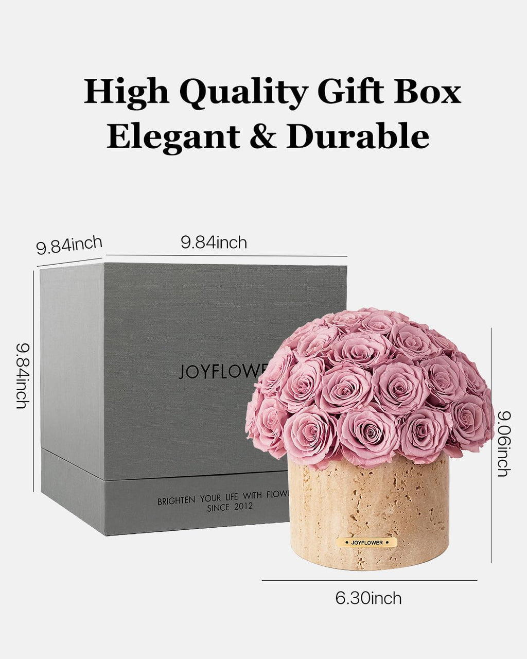 JoyFlower Preserved Flowers Vase, Yellow Travertine Vase with Forever Flowers Decor for Table Centerpieces, Pink Eternal Flower Vase Decorations for Party Home Living Room Bedroom House Coffee Shop