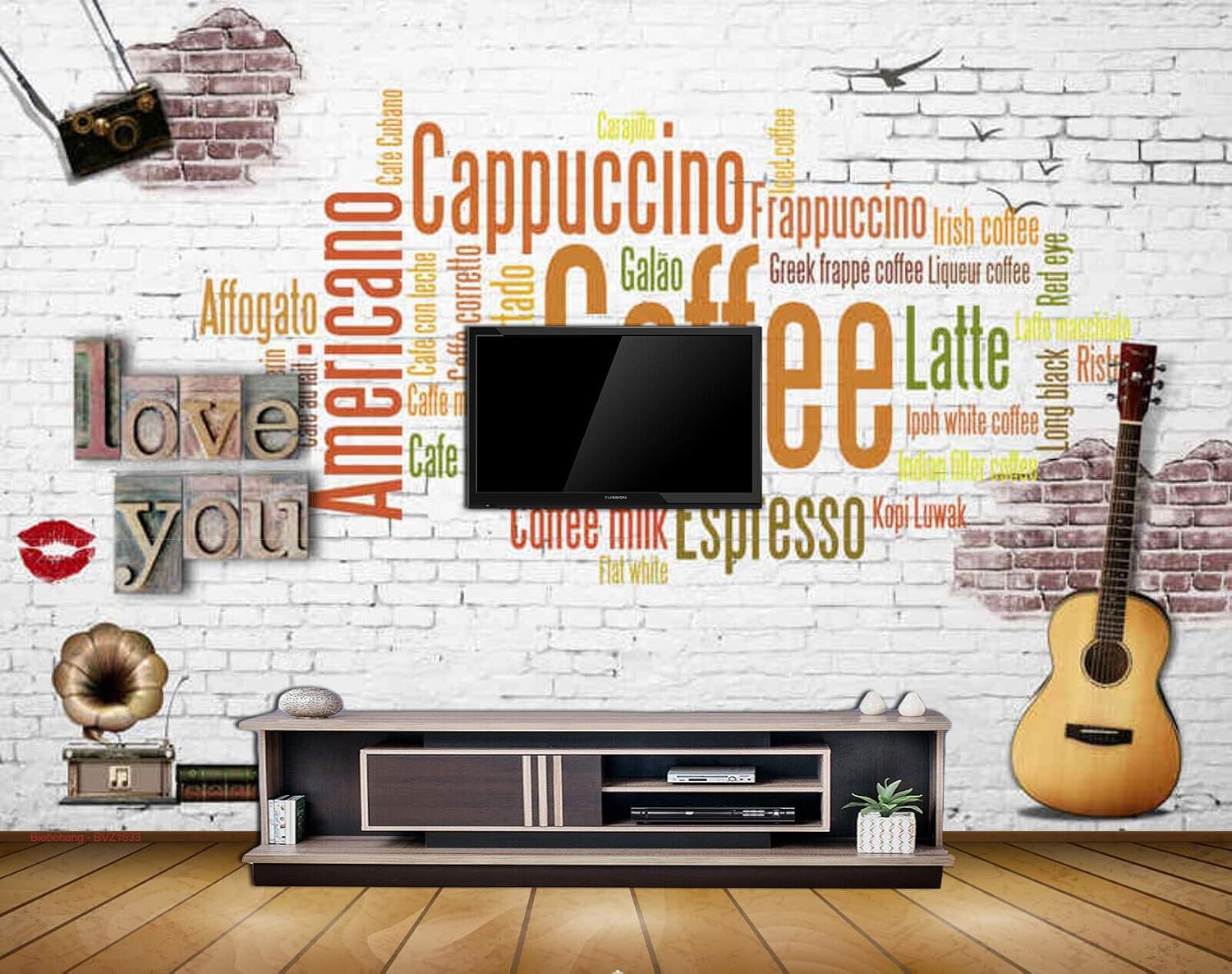 Exclusive BVZ1633 Musical Instruments Books Coffee Flavours HD 3D Wallpaper(365 cm x 304 cm)