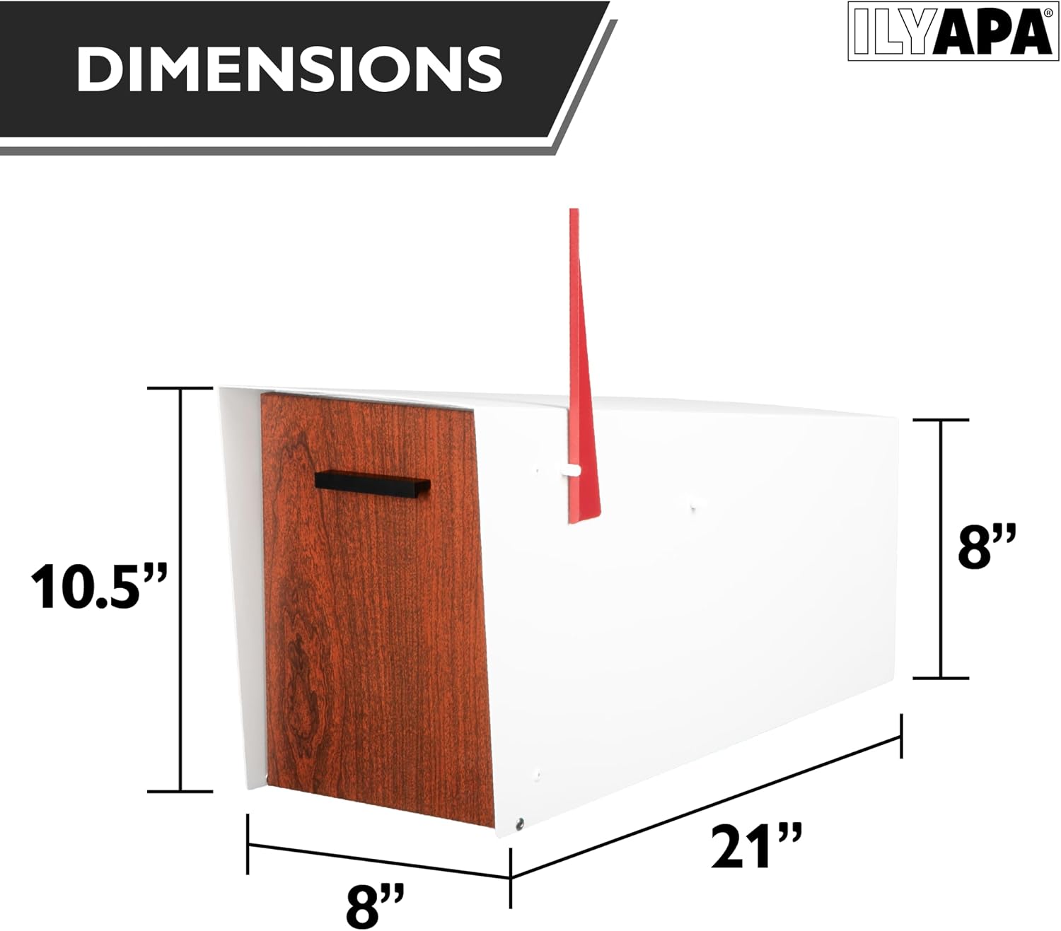 Ilyapa Modern Mailbox with Angle Design Post Mount - White Powder Coated Metal Mailbox with Wood Door - Waterproof for Parcels, Magnetic Close Door