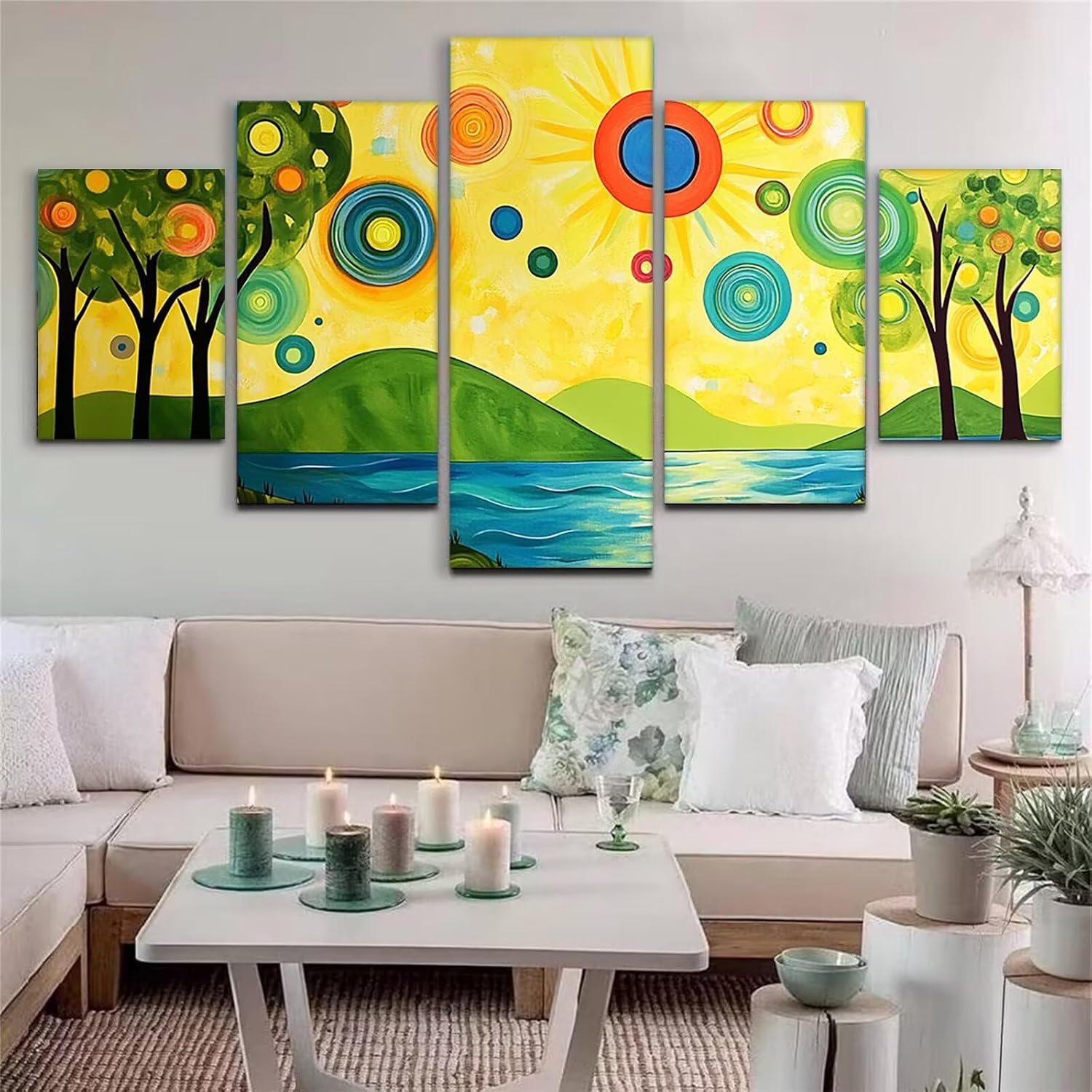 Landscape Diamond Art 5 Piece Diamond Painting Geometry 5D DIY Full Round Drill Dimond Art Paintings Crystal Crafts for Adults Gem Painting for Home Decor, Large Artwork for Wall 36 x 70 Inch,Model183