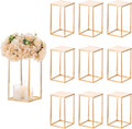 Sziqiqi Wedding Centerpieces Vase for Tables with Plates - 10 Pcs Metal Column Geometric Flower Stand 15.7in Gold Flower Display Rack Decorations for T-Stage Reception Party Fiesta Event Home