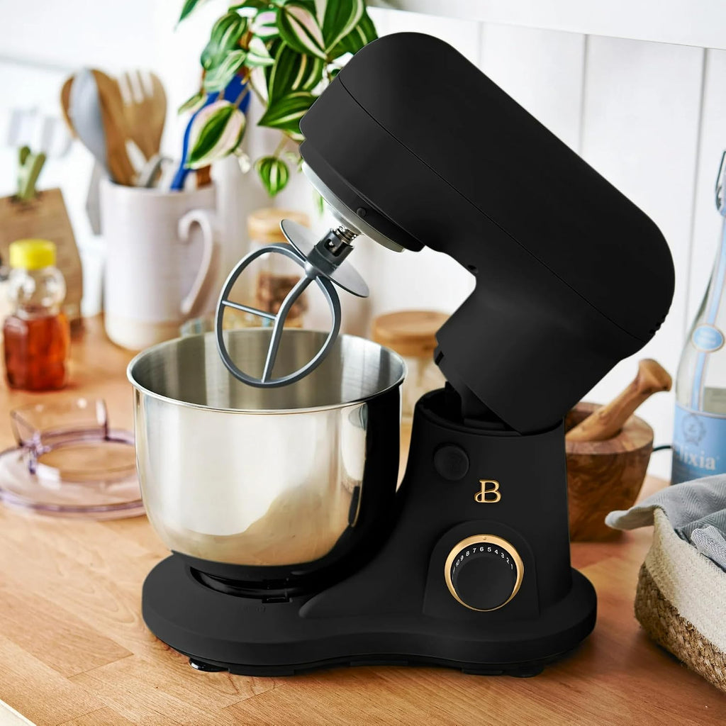 3.5 Qt Stand Mixer, 300W Powerful Motor, Tilt-Head Design with Stainless Steel Bowl, 12 Speeds, Includes Dough Hook Whisk Beater for Baking Mixing (Black Sesame)