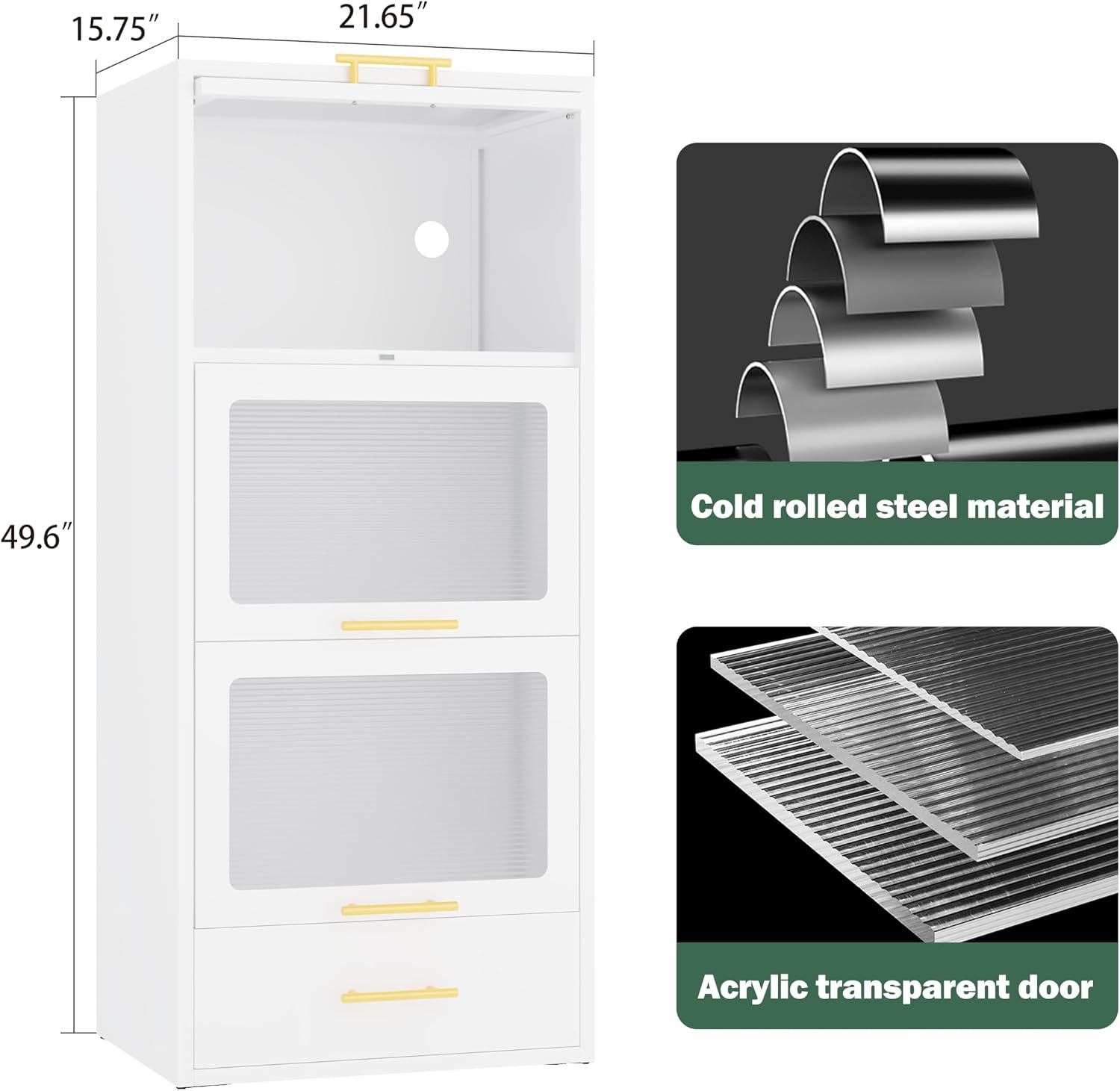 erosoei Metal Tall Narrow Bathroom Storage Cabinet，Slim Bathroom Storage Cabinet with Flip-up Acrylic Doors and Drawers，Pantry Cabinets for Kitchen, Bedroom, Living Room, Laundry Room