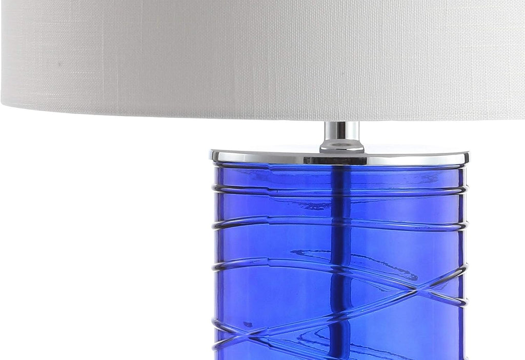JONATHAN Y 27.5' Cobalt Modern Fused Glass Table Lamp Set of 2 for Bedroom Living Room, Coastal Nightstand Bedside Lamp with White Linen Shade, LED Bulbs Included (JYL4017D-SET2)