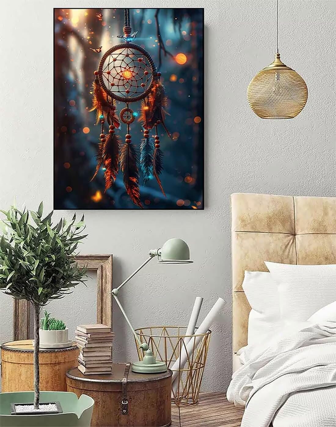 Diamond Art Dream Catcher Diamond Painting Butterfly Dimond Art Painting for Adults Beginners, 5D Crystal Gem Crafts Mosaic Kits for Adults Hobbies for Women, Room Decor, 36 X 48 Inch Canvas -n6GA