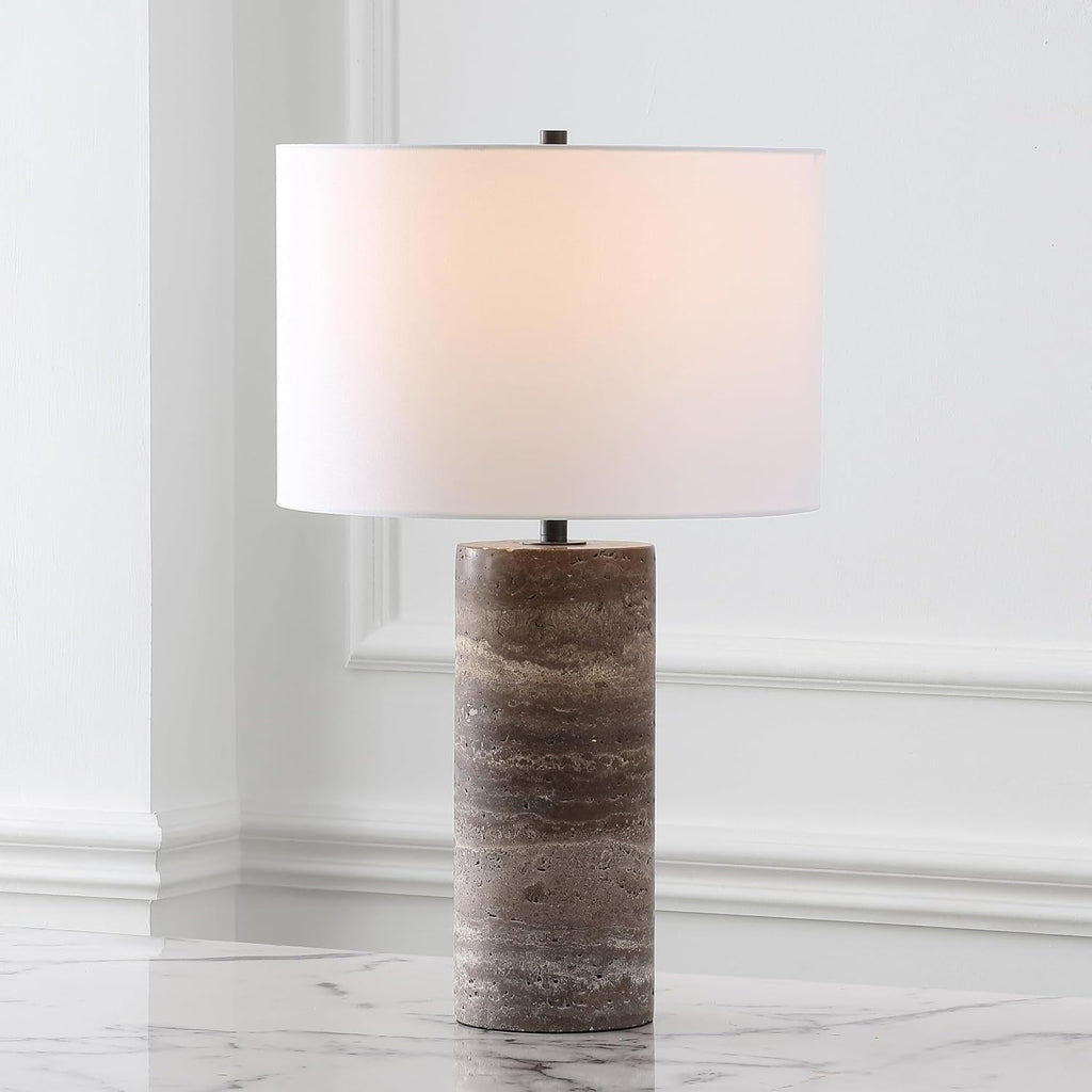 SAFAVIEH Couture Lighting Collection Rynetta Dark Brown/White 24-inch Dimmable Table Lamp for Bedroom Living Room Home Office Desk Nightstand (LED Bulb Included)