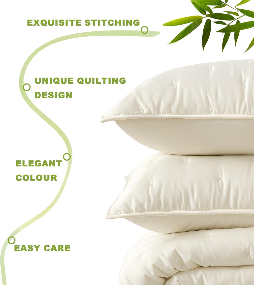100% Viscose Derived from Bamboo,Full/Queen Quilt Set,3-Piece Comforter Set Dreamer Cross Stitch Cooling Rayon Bedding Duvet Insert with Corner Loops, Ivory Cream