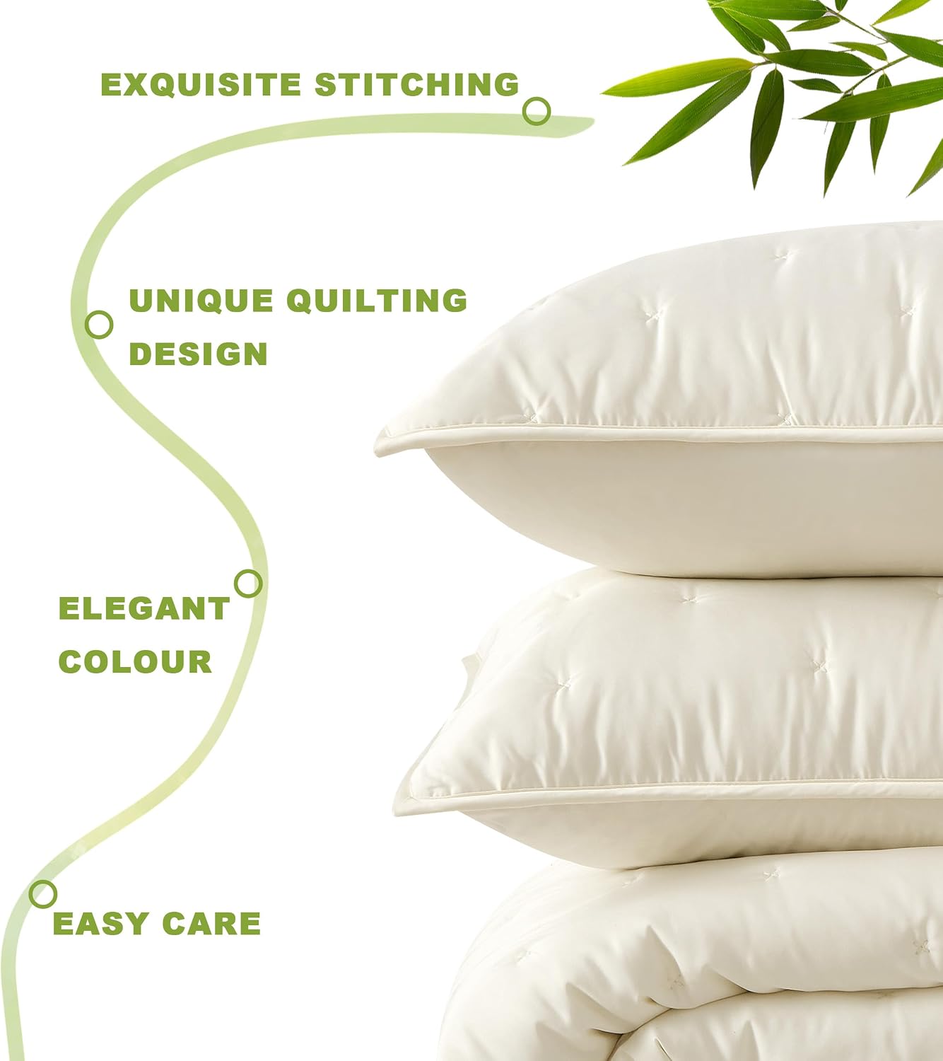 100% Viscose Derived from Bamboo,Full/Queen Quilt Set,3-Piece Comforter Set Dreamer Cross Stitch Cooling Rayon Bedding Duvet Insert with Corner Loops, Ivory Cream