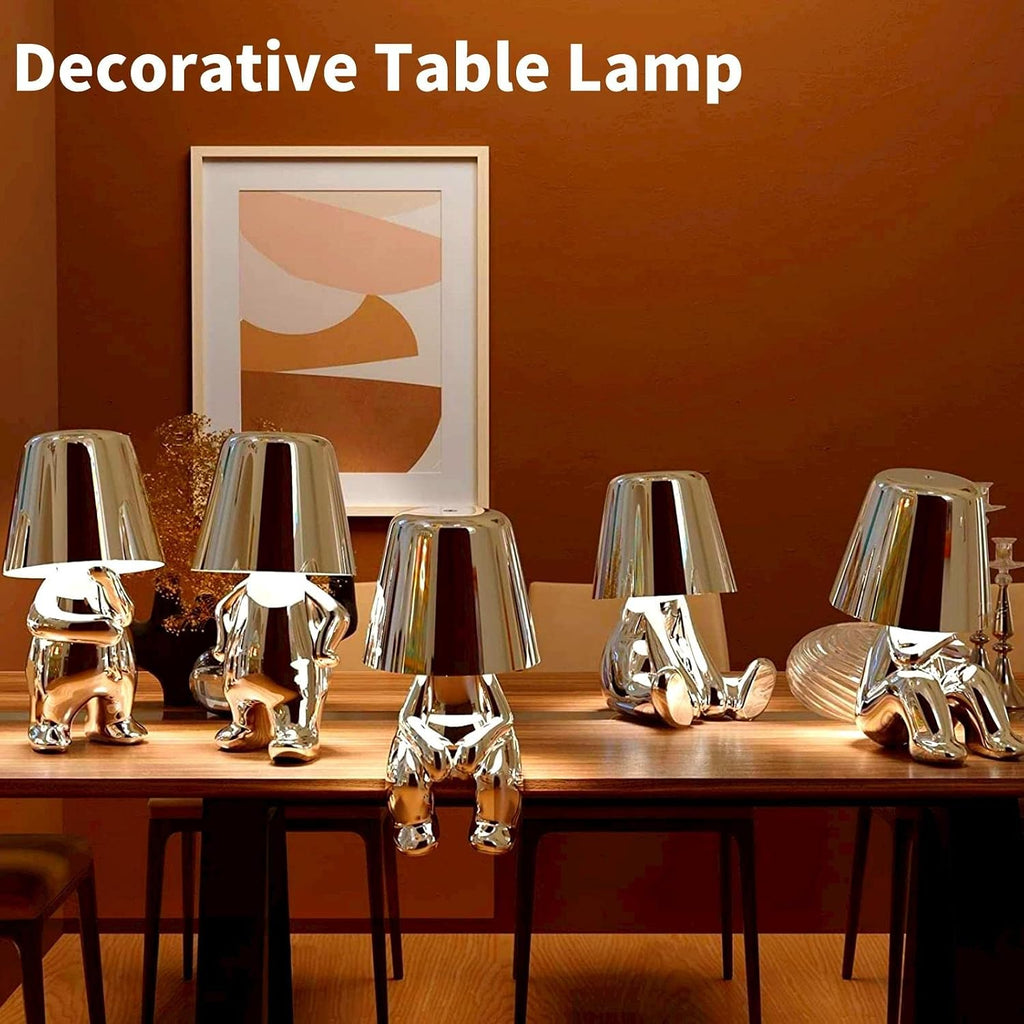Thinker Lamp Collection, Touch Table Lamp Cordless Rechargeable Desk Lamp Silver Cute Decor Thinker Statue Battery Operated Night Light for Home Office, Bedroom, Living Room (Collection)