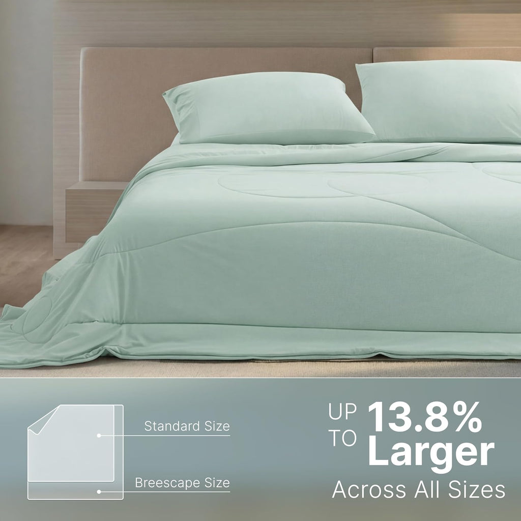 Breescape Cooling Comforter Blanket - BlendTek Q-Max>0.46 Tech, Cooling Blanket for Hot Sleepers & Night Sweats Relief, Breathable Lightweight Summer Bedding, Queen 96x96 Inches, Mint Green