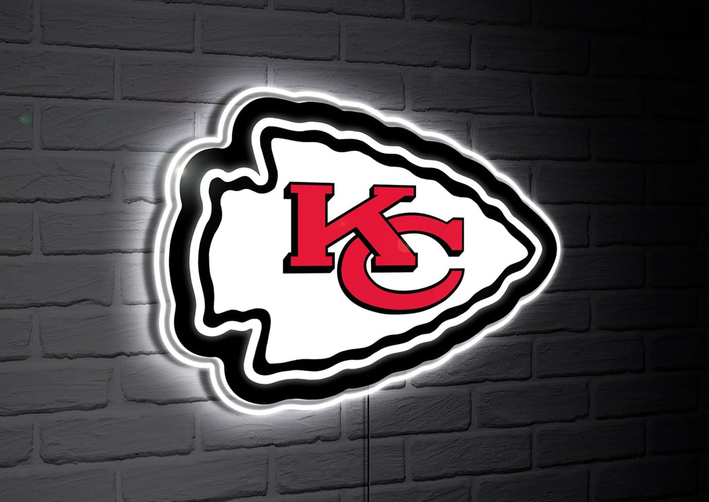 Team Sports America NFL Kansas City Chiefs Ultra-Thin LED Light Wall Sign Décor | Officially Licensed | 23 Inch Mascot Logo Shaped Wall Sign | Made in USA