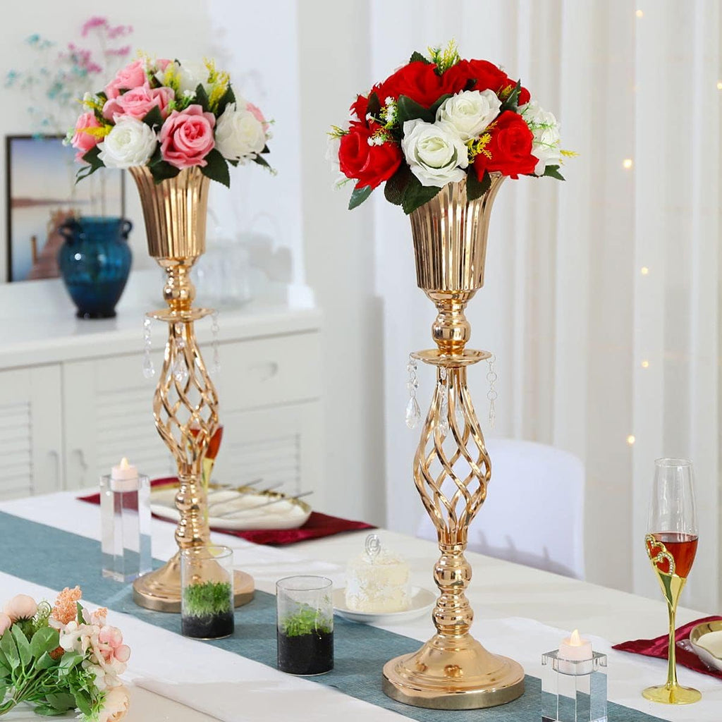 Pack of 10 Wedding Floral Vases for Centerpieces: Crystal Flower Centerpiece Vases for Reception Centerpieces Parties Events, 23.2 inches Versatile Flower Arrangement & Candle Holder Stands