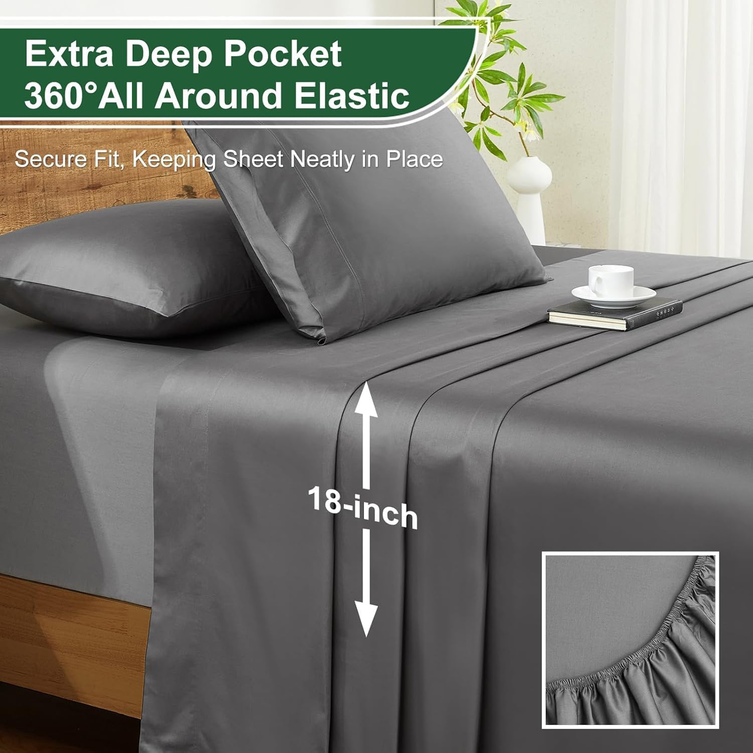 Ivelow 100% Egyptian Cotton Sheets California King Size - 1200 Thread Count 6PC 18' Deep Pocket Cal King Size Bed Sheet Set，Durable Hotel Quality Luxury Soft Breathable Grey Cooling Sheet Sets Bedding