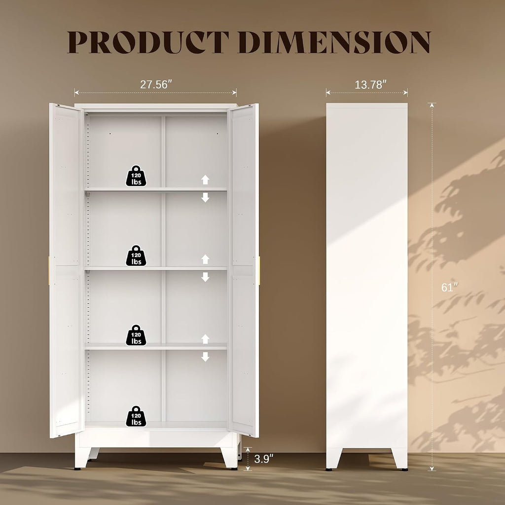61' H White Storage Cabinet,Metal Pantry Cabinets with Doors,Tall Cabinet,Kitchen Pantry Storage Cabinets