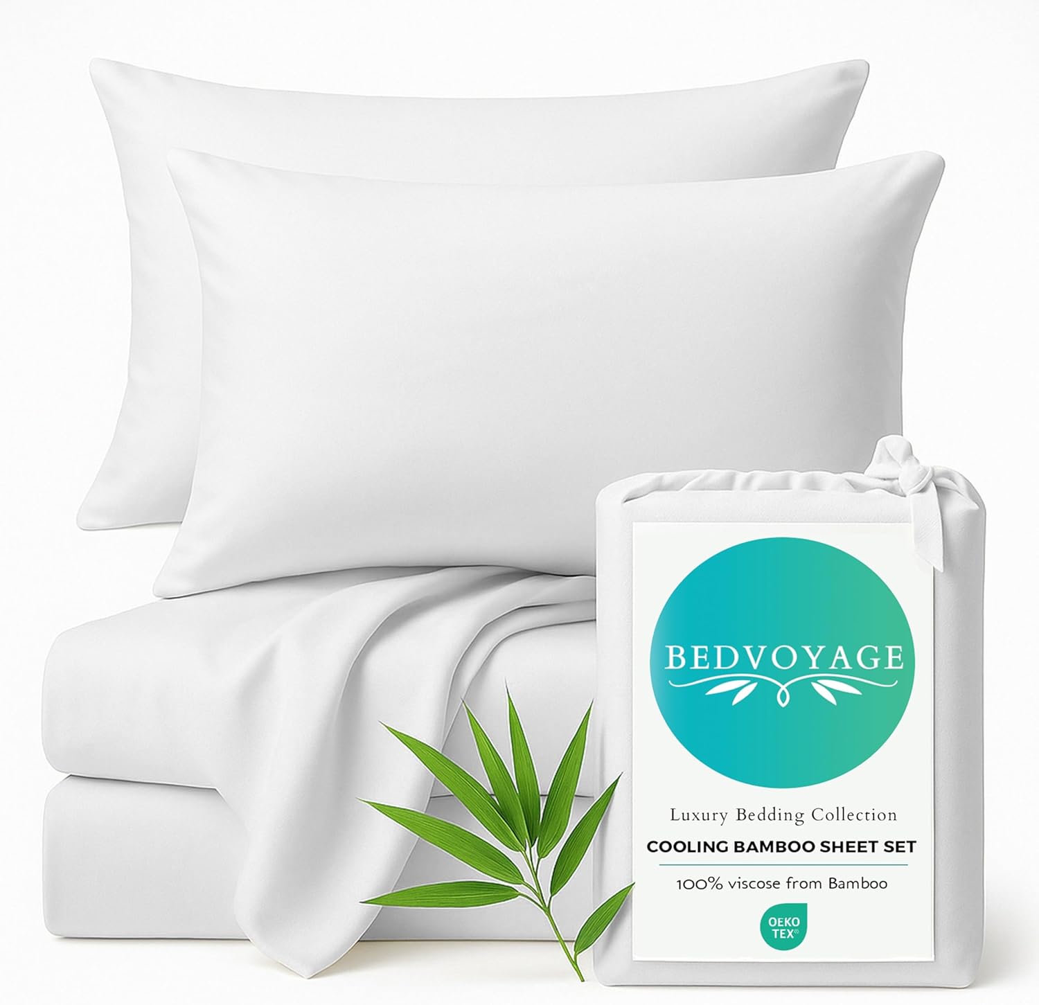 BedVoyage Cooling Sheets King – Viscose from Bamboo, Sheet Set for Hot Sleepers, 18' Deep Pocket, Soft Breathable Bedding, White