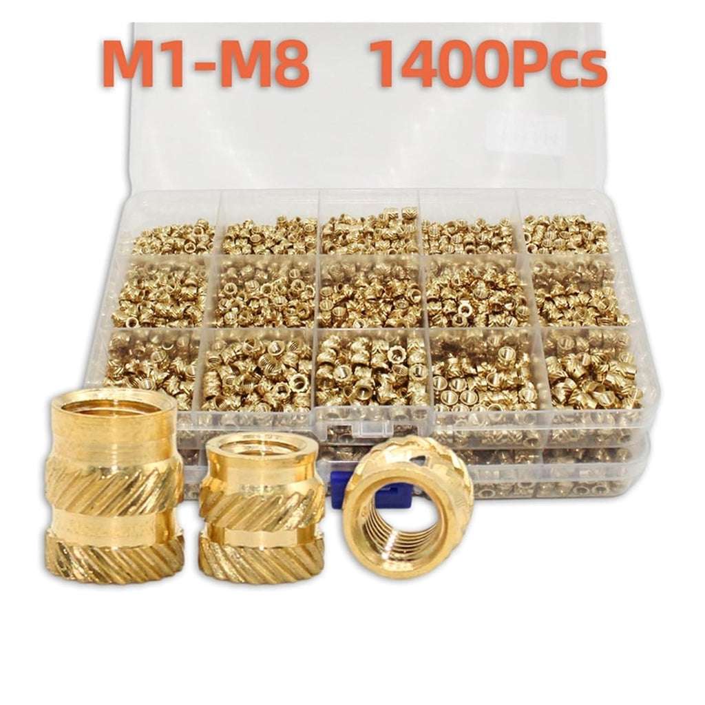 Brass Metric Knurled Nuts，Heat-Set Threaded Insert Brass Threaded Insert Nut Kit M2 M2.5 M3 M4 M5 M6 M8 Hot Melt Heat Knurled Embed Injection Copper Insertnut(1240pcs M3m4)