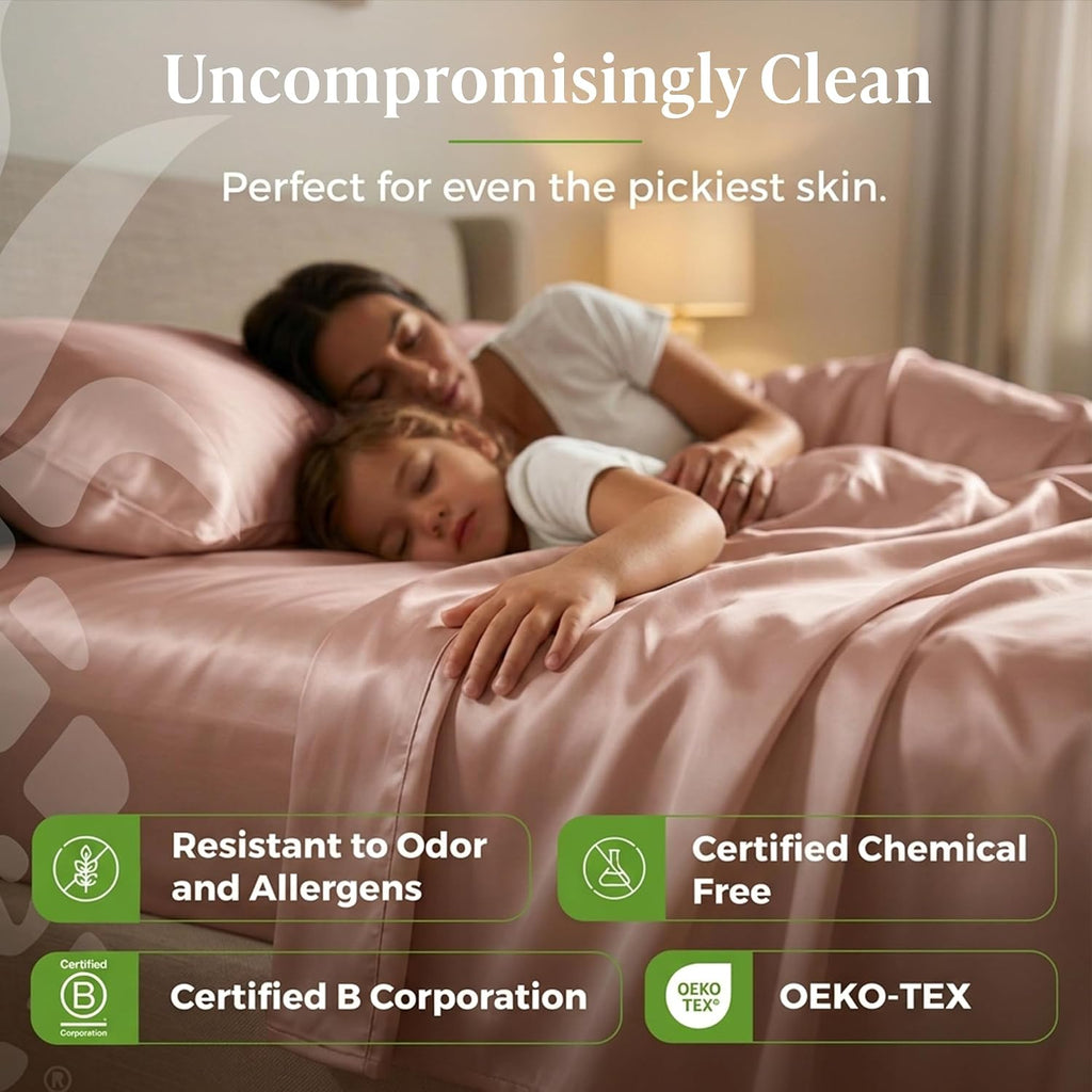 Cariloha Resort 4-Piece Sateen Sheet Set | Blush | Queen | Viscose Material | Allergy Resistant, Naturally Thermal-Regulating, Extra Soft Cooling Sheets for Hot Sleepers