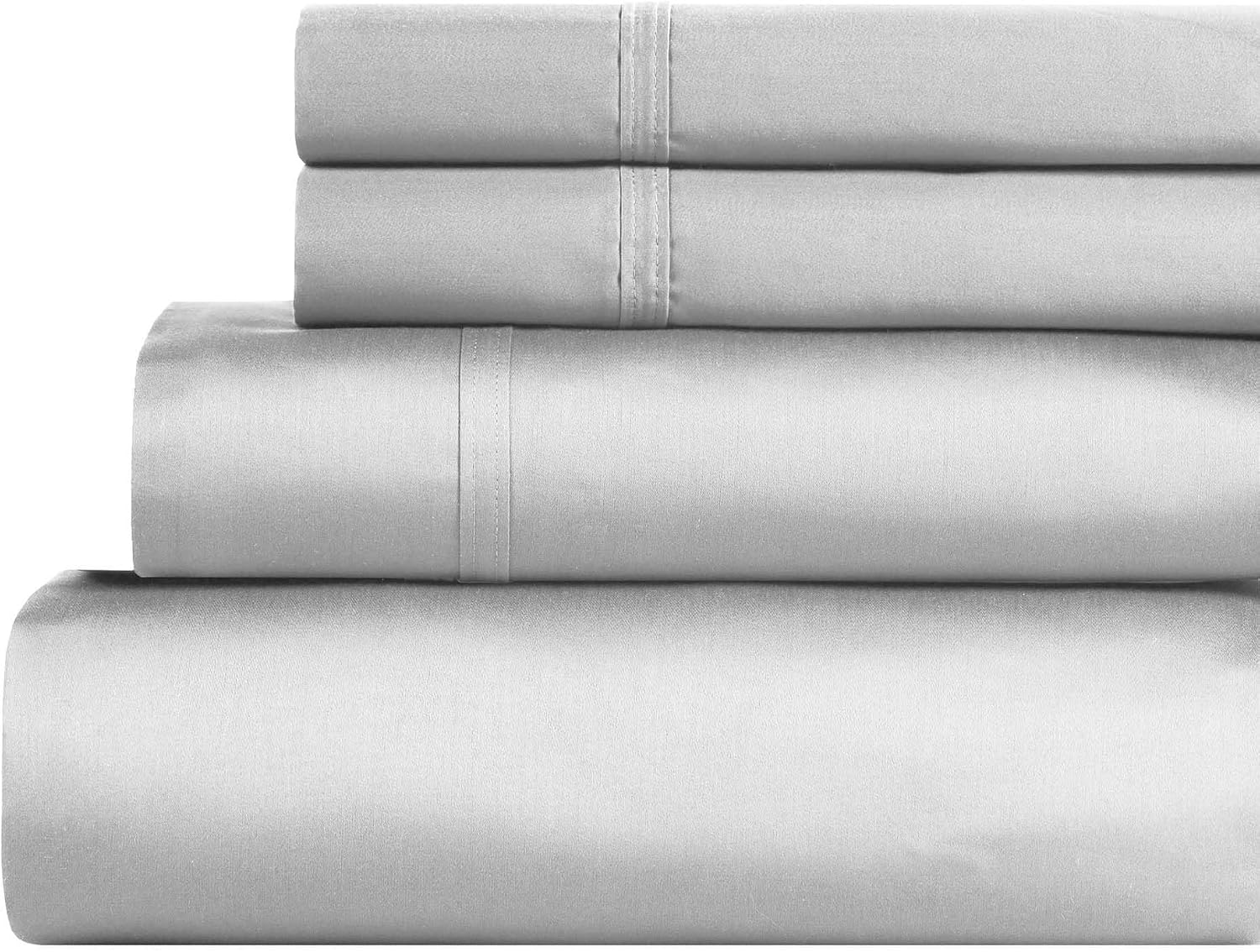 Superior Egyptian Cotton 850 Thread Count Bed Sheet Set, 1 Elastic Deep Pocket Fitted Sheet, 1 Flat Sheet, 2 Pillowcases, Daily Soft Sheets, Luxury, Plush, Hotel, Home Collection, King, Chrome