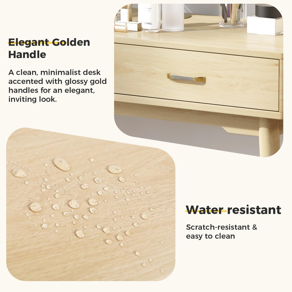 FUNKOCO Small Wood Desk with Drawers - 40 Inch Home Office Study Writing Desk for Bedroom, Vanity Desk with 4 Solid Legs, Modern Computer Desk for Small Spaces
