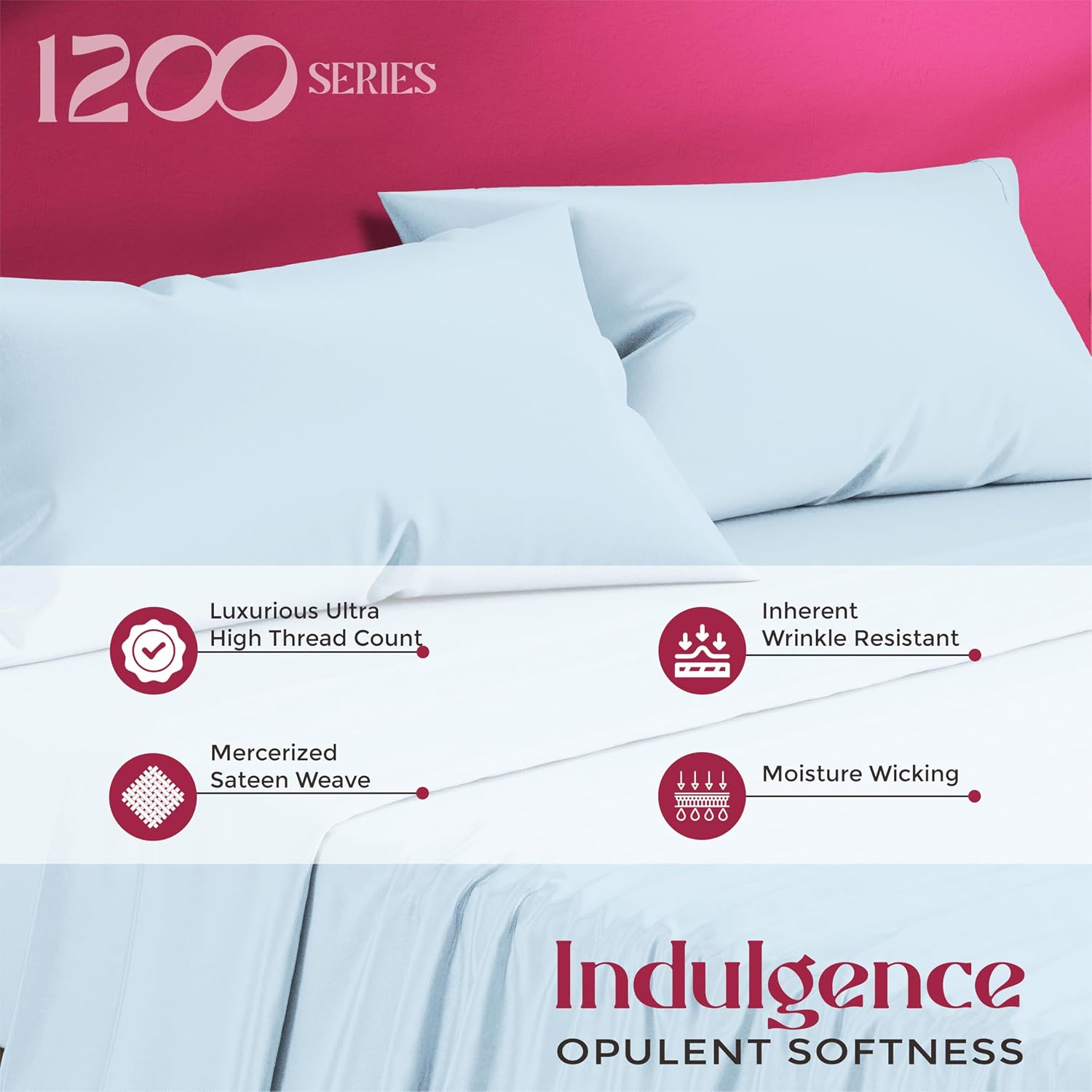 Mayfair Linen 100% Egyptian Cotton Queen Sheet Set - Luxury 1200 Series Egyptian Cotton Sheets Queen Size (4 PC, Light Blue), Silky Soft, Cooling & Breathable, 17' Deep Pocket Sateen Hotel Bedding